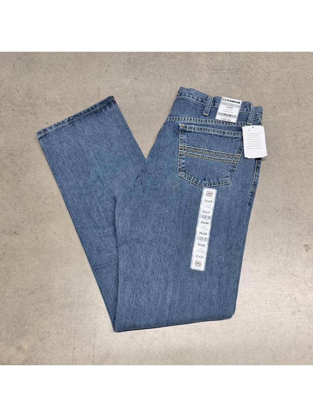 Cinch Silver Label Slim Mid Rise Straight Fit Jeans Mens 31x34 Blue Denim NWT